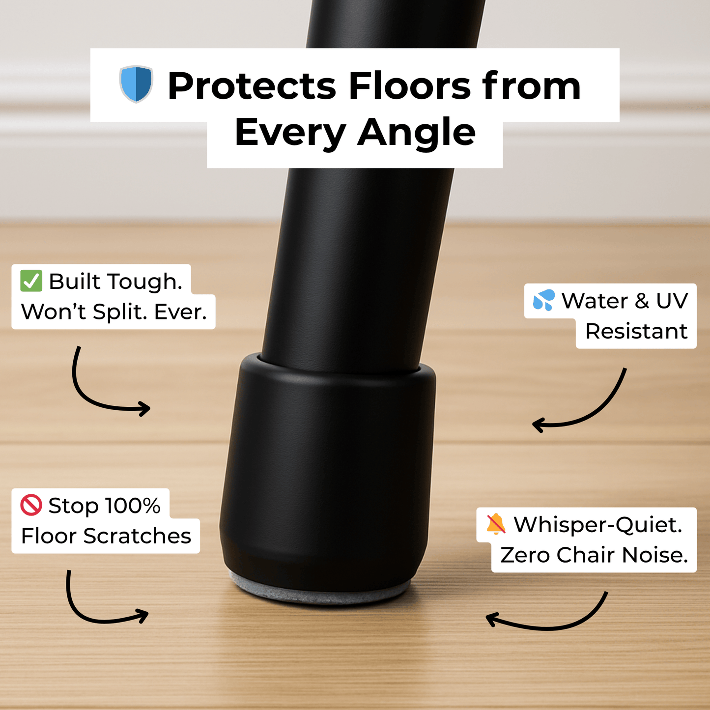 Titan Round Black Felt Chair Leg Protectors – Premium Fit for Angled & Straight Legs