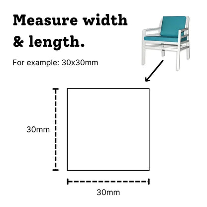 Measure one side across the flat bottom of a square chair leg to choose the correct square stick on felt pad size.