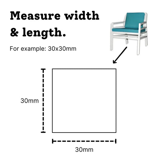 Measure one side across the flat bottom of a square chair leg to choose the correct square stick on felt pad size.
