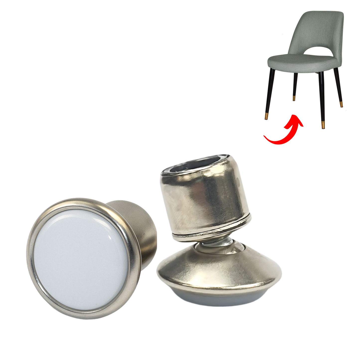 Self-Leveling Vintage Chair Leg Protector – Nickel Plated Swivel Base (NEW) - Chair Caps Australia - www.chaircapsaustralia.com.au