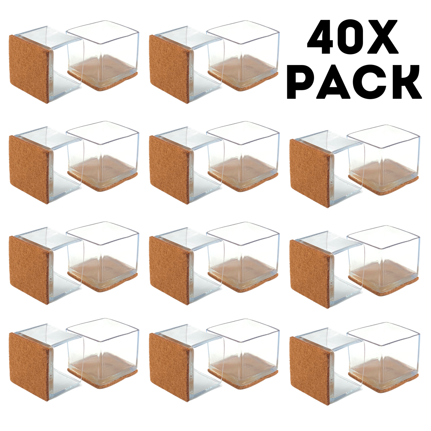 Square Chair Leg Protector Glides - 40x Pack