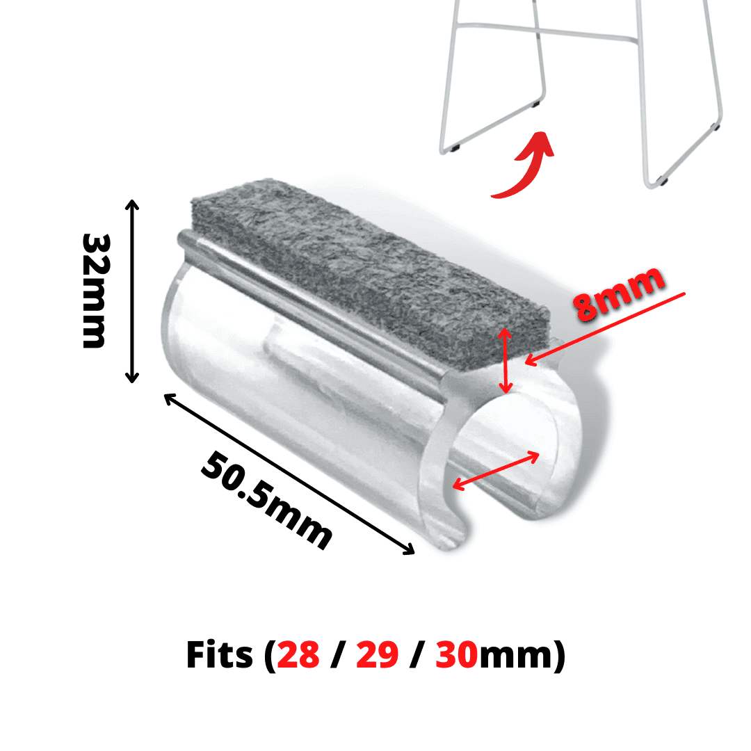 Clear Felt Clip-on Sled Chair Glides - No scratches - Chair Caps Australia - www.chaircapsaustralia.com.au